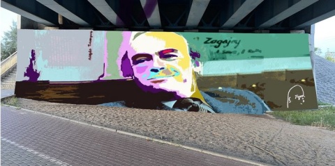 Była zaniedbana ściana, jest atrakcja. Spod wiaduktu spogląda Stanisław Tym. Bydgoszcz ma nowy mural