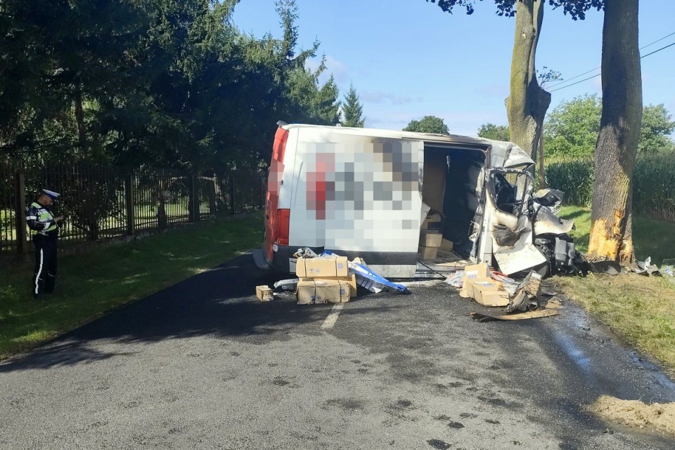 Po uderzeniu w drzewo mercedes zaczął się palić. / Fot. Materiały policji