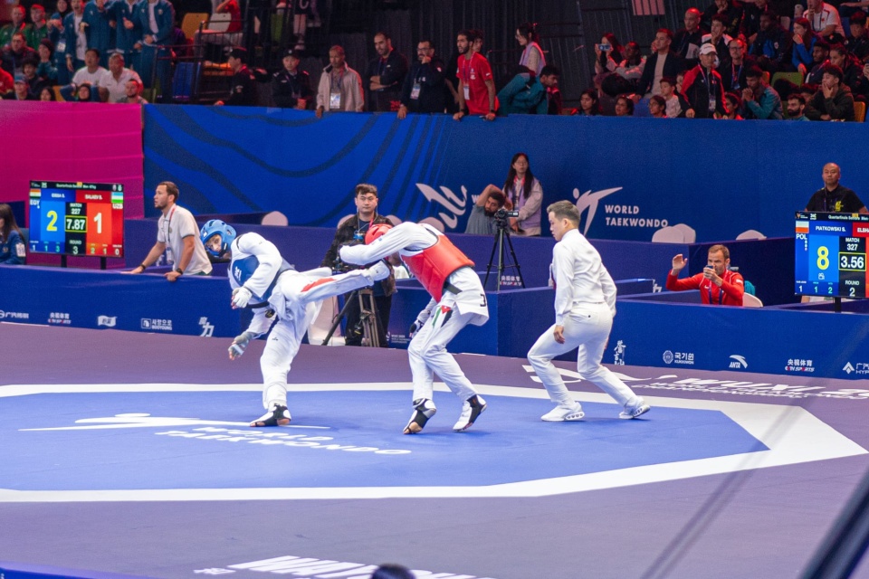 Szymon Piątkowski wywalczył w chińskim Wuxi trzecie miejsce podczas seniorskich mistrzostw świata w kategorii do 87 kg/fot. Polski Związek Taekwondo Olimpijskiego