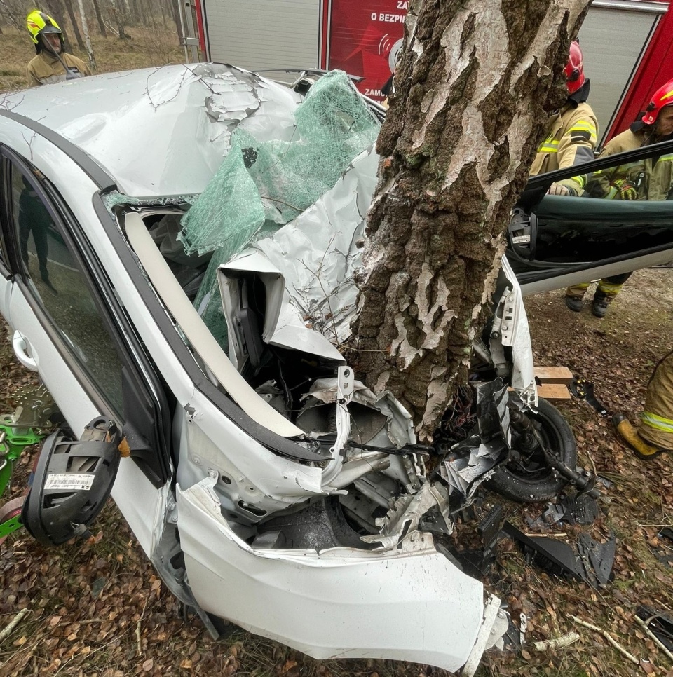Zderzenie auta z drzewem w Bożenkowie/fot. OSP Wtelno