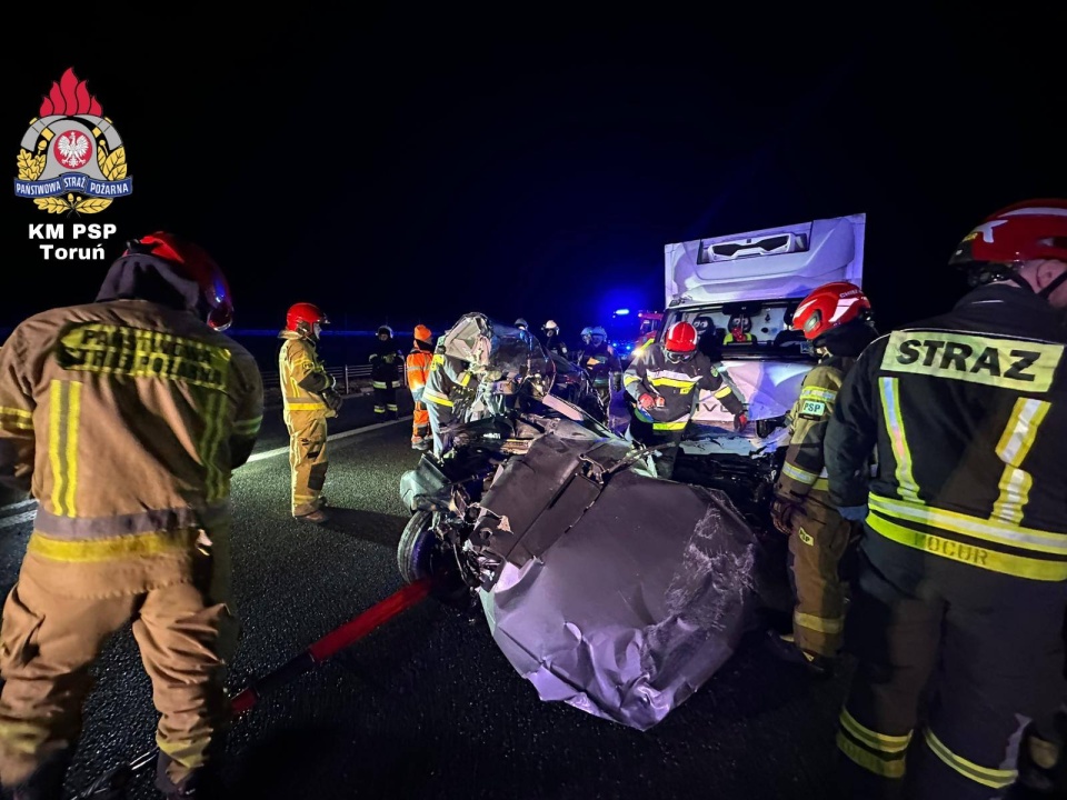 Karambol na A1/fot. KM PSP Toruń