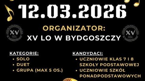 Plakat Wojewódzkiego Konkursu Piosenki Filmowej i Musicalowej w Hangarze Kultury w Bydgoszczy