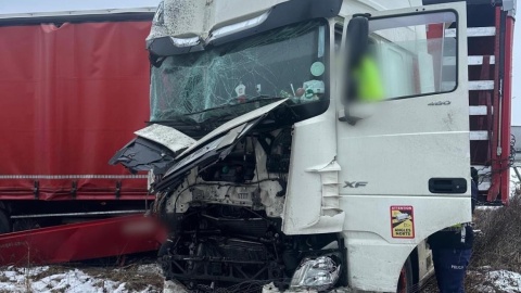 Dwie ciężarówki zderzyły się przy bramkach na A1. / Fot. OSP Złotoria