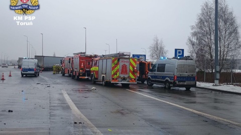 Dwie ciężarówki zderzyły się przy bramkach na A1. / Fot. OSP Złotoria