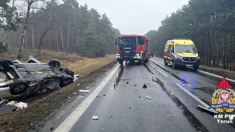 Zderzenie osobówki z ciężarówką na DK15 w powiecie toruńskim/fot. Facebook/KM PSP Toruń