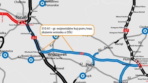 Złożono wniosek o wydanie decyzji środowiskowej dla odcinka drogi ekspresowej S10 od autostrady A1 do granicy województw kujawsko-pomorskiego i mazowieckiego/Grafika: GDDKiA