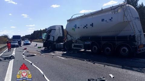 Wypadek trzech ciężarówek na S10/fot. Facebook/KM PSP Toruń