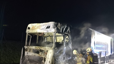 Pożar ciężarówki na autostradzie A1/fot. OSP Kamionki Duże