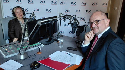 Agnieszka Marszał i Piotr Całbecki w studiu PR PiK we Włocławku. / Fot. Radosław Jagieła