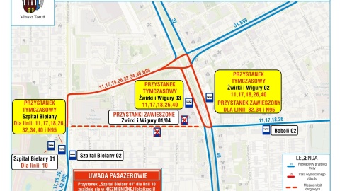 Mapka zmian na czas remontu ul. Żwirki i Wigury. / Fot. MZK Toruń