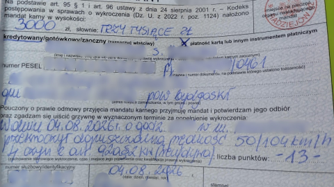 To już kolejny raz (w ciągu dwóch lat) kiedy mężczyzna jechał z zabójczą prędkością, dlatego kara finansowa jest jak dla recydywisty - dwa razy wyższa/ Fot. KPP w Radziejowie