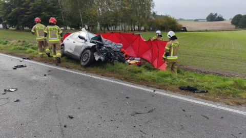Wypadek na DW534 niedaleko Golubia-Dobrzynia. /fot. KP PSP Golub-Dobrzyń
