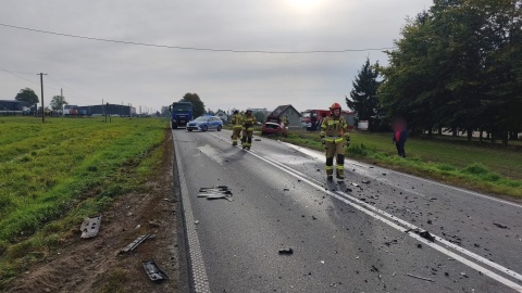 Wypadek na DW534 niedaleko Golubia-Dobrzynia. /fot. KP PSP Golub-Dobrzyń