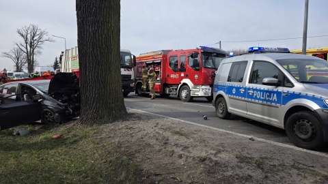 Śmiertelny wypadek na DK 55 w Grudziądzu. Auto uderzyło w drzewo