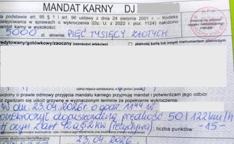 Drogowy recydywista złapany przez patrol z Radziejowa. Przekroczył prędkość o 72 km