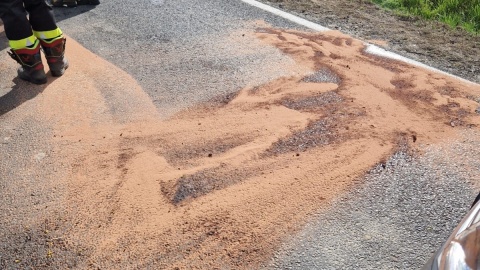 Utrudnienia na DK25 pod Strzelnem. Ładunek przebił kabinę ciężarówki