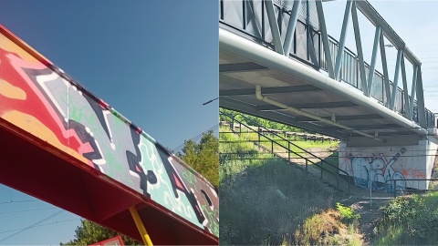 Pseudograffiti na wiadukcie i nowej kładce w Bydgoszczy. Drogowcy apelują o rozsądek