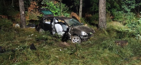 Wypadek na drodze wojewódzkiej nr 241 niedaleko Kcyni. Auto wypadło z drogi