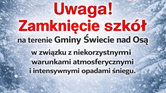 W poniedziałek nie ma lekcji Z powodu mrozu szkoły w gminie Świecie nad Osą będą zamknięte