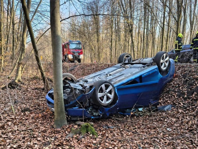 Dachowanie samochodu osobowego pod Grudziądzem [zdjęcia]
