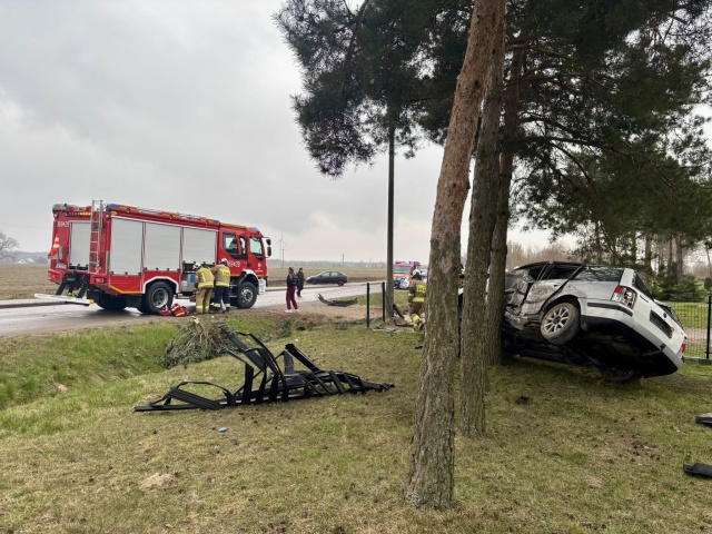 Kierowca staranował płot i rozbił auto na drzewie. Strażacy apelują o rozsądek