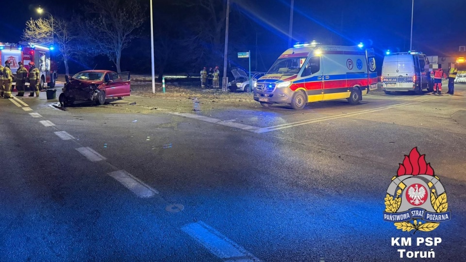 Zderzenie dwóch pojazdów na DK91 niedaleko Torunia/fot. Facebook/KM PSP Toruń