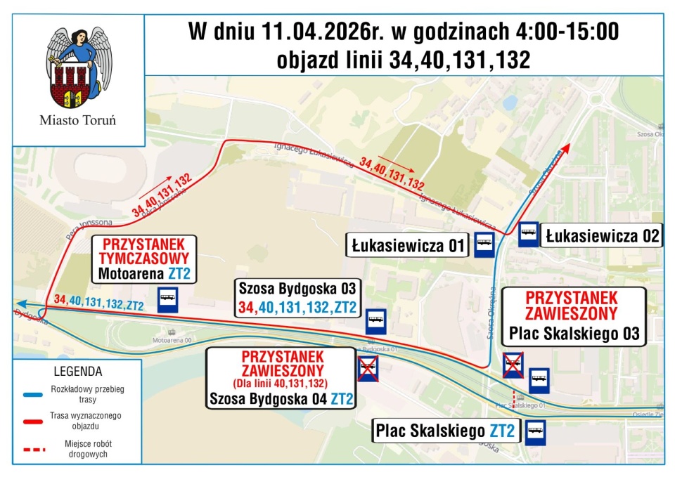 Tymczasowe zmiany w toruńskiej komunikacji/Fot. Miejski Zakład Komunikacji w Toruniu
