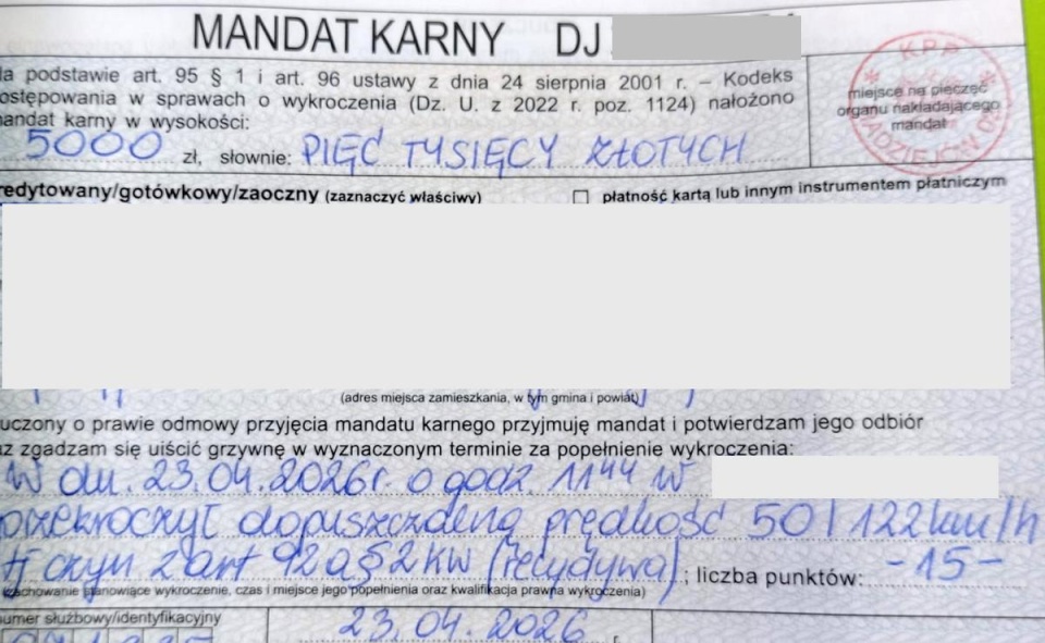 27-letni mieszkaniec powiatu inowrocławskiego rozpędził auto do 122 km/h/fot. KPP Radziejów