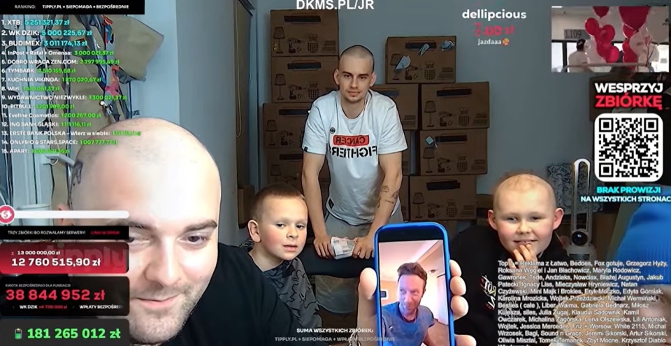 Bedoes 2115 (z lewej) i Łatwogang (w środku) podsumowali zbiórkę na Cancer Fighters/fot. YouTube/zrzut ekranu