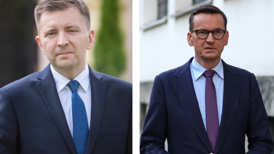 Od lewej Łukasz Schreiber i Mateusz Morawiecki/fot. Łukasz Schreiber - Poseł na Sejm RP, PAP/Albert Zawada