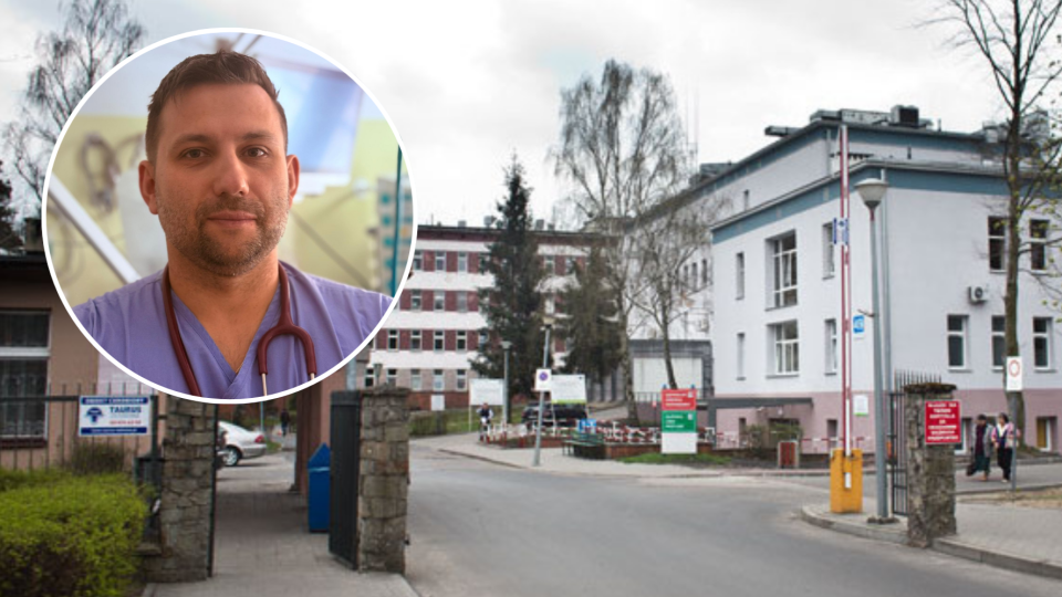 Dr Jakub Wojtaczka żegna się z włocławskim szpitalem po wywiadzie z dziennikarzami /fot: Wojewódzki Szpital Specjalistyczny we Włocławku, archiwum