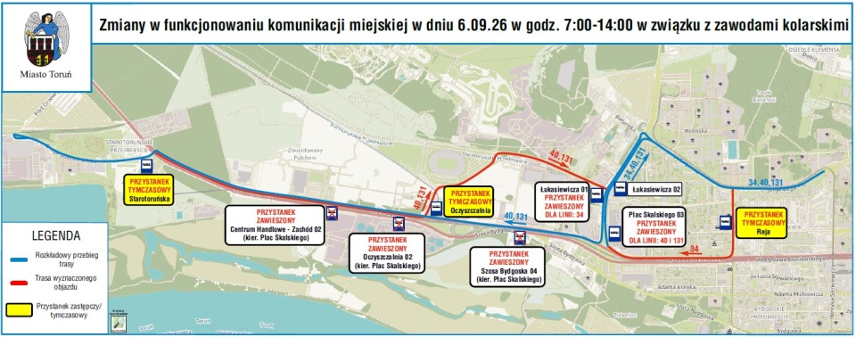 Zmiany w kursowaniu komunikacji publicznej podczas PZU Gran Fondo Series 2026/ Grafika: UM Torunia
